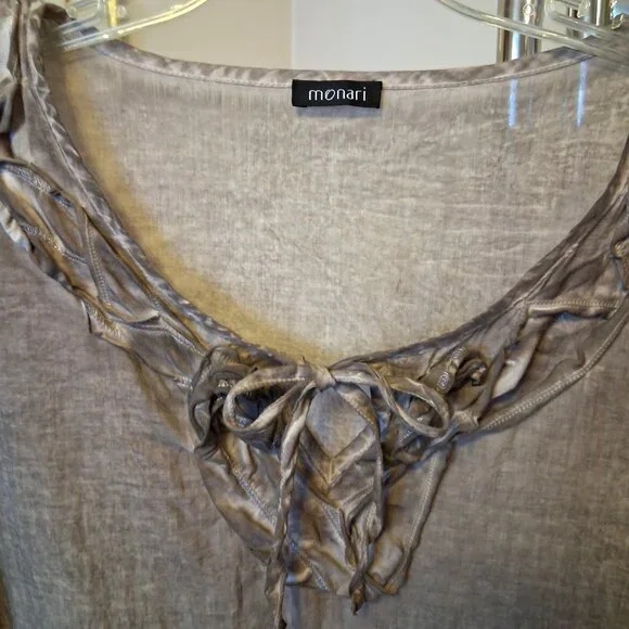 NWOT Monari Women’s Light Brown Ruffle Design Blouse Top ¾ Sleeve Summer Tops 10 - Picture 9 of 14